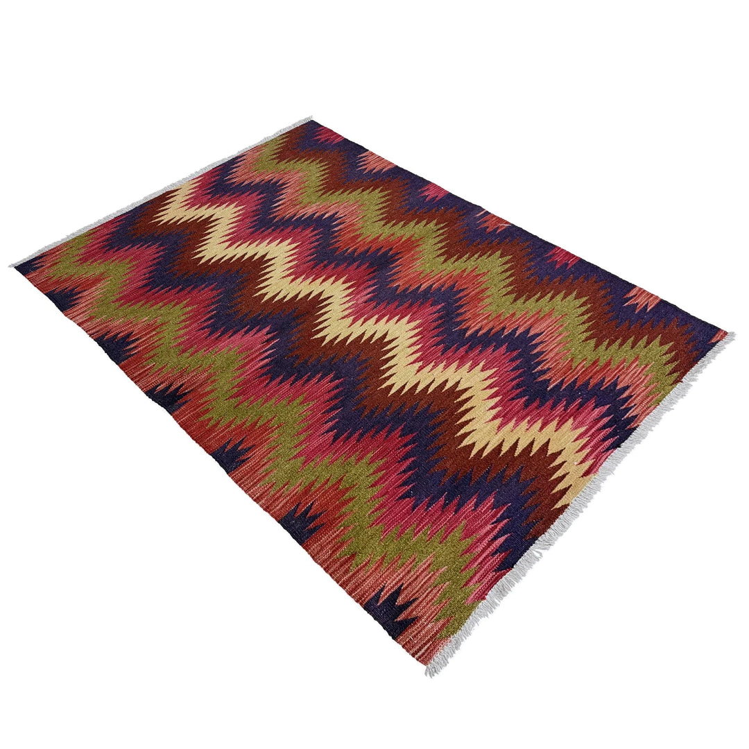 Afghan Vegetable Kilim Rug 3'5" x 4'10" Flat-Weave | No. AL506699