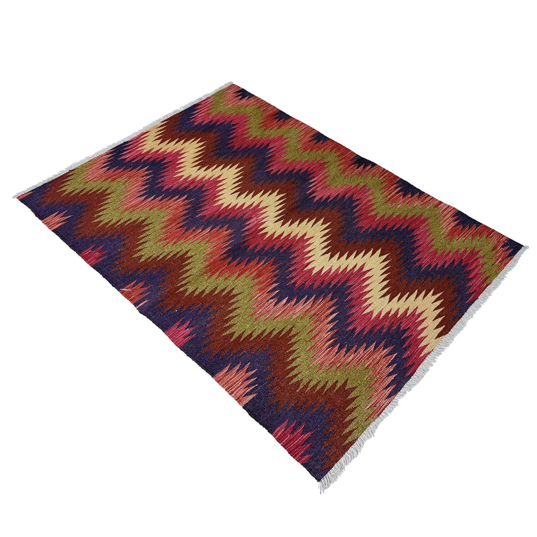 Afghan Vegetable Kilim Rug 3'5" x 4'10" Flat-Weave | No. AL506699