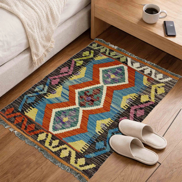 Multicolor Afghan Vegetable Kilim Rug 2' 0" x 2' 9" Flat-Weave | No. AL50738
