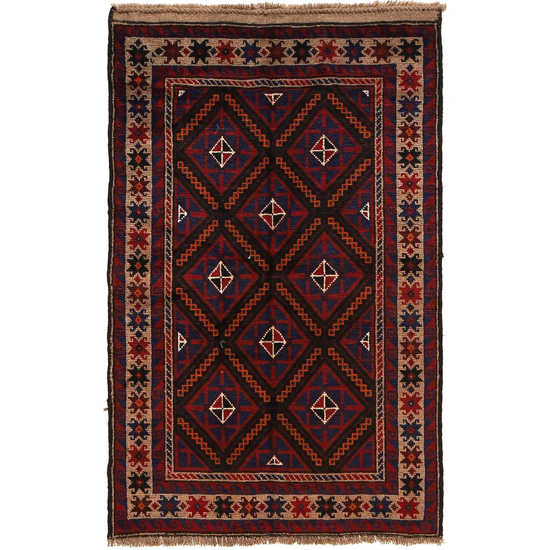 Afghan Baluchi Rug 2'12" x 4'9" Hand-Knotted | No. AL50746