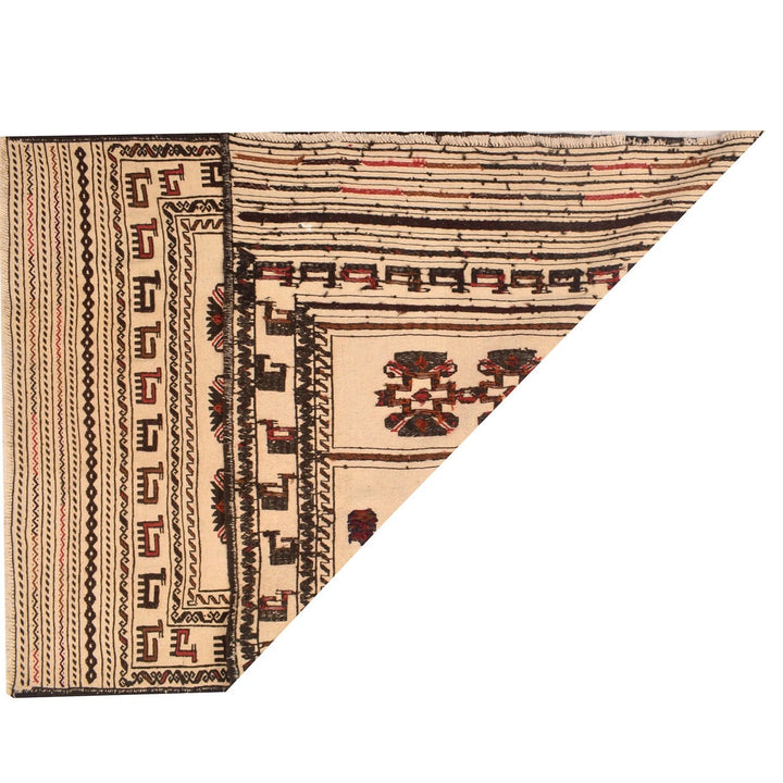Beige Afghan Soumak Kilim Rug 4' 3" x 5' 7" Flat-Weave | No. AL50752