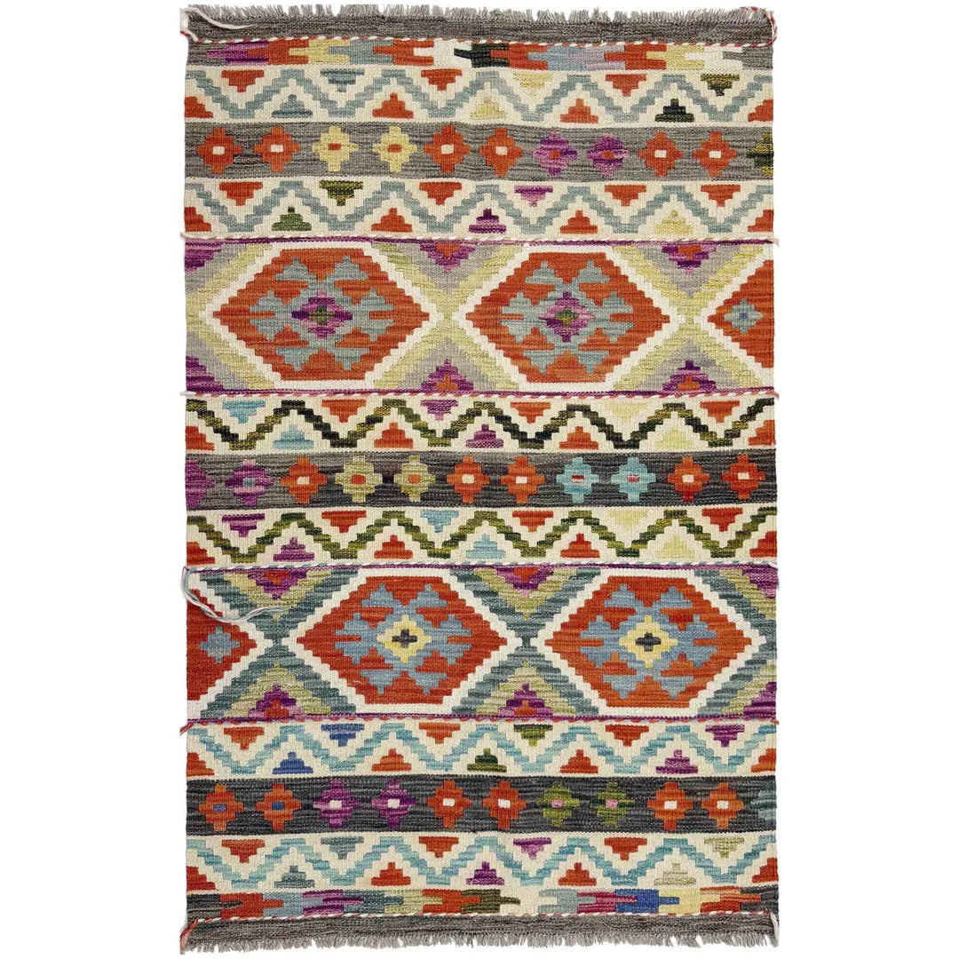 Afghan Vegetable Kilim Rug 3' 3" x 5' 1" Flat-Weave | No. AL507793