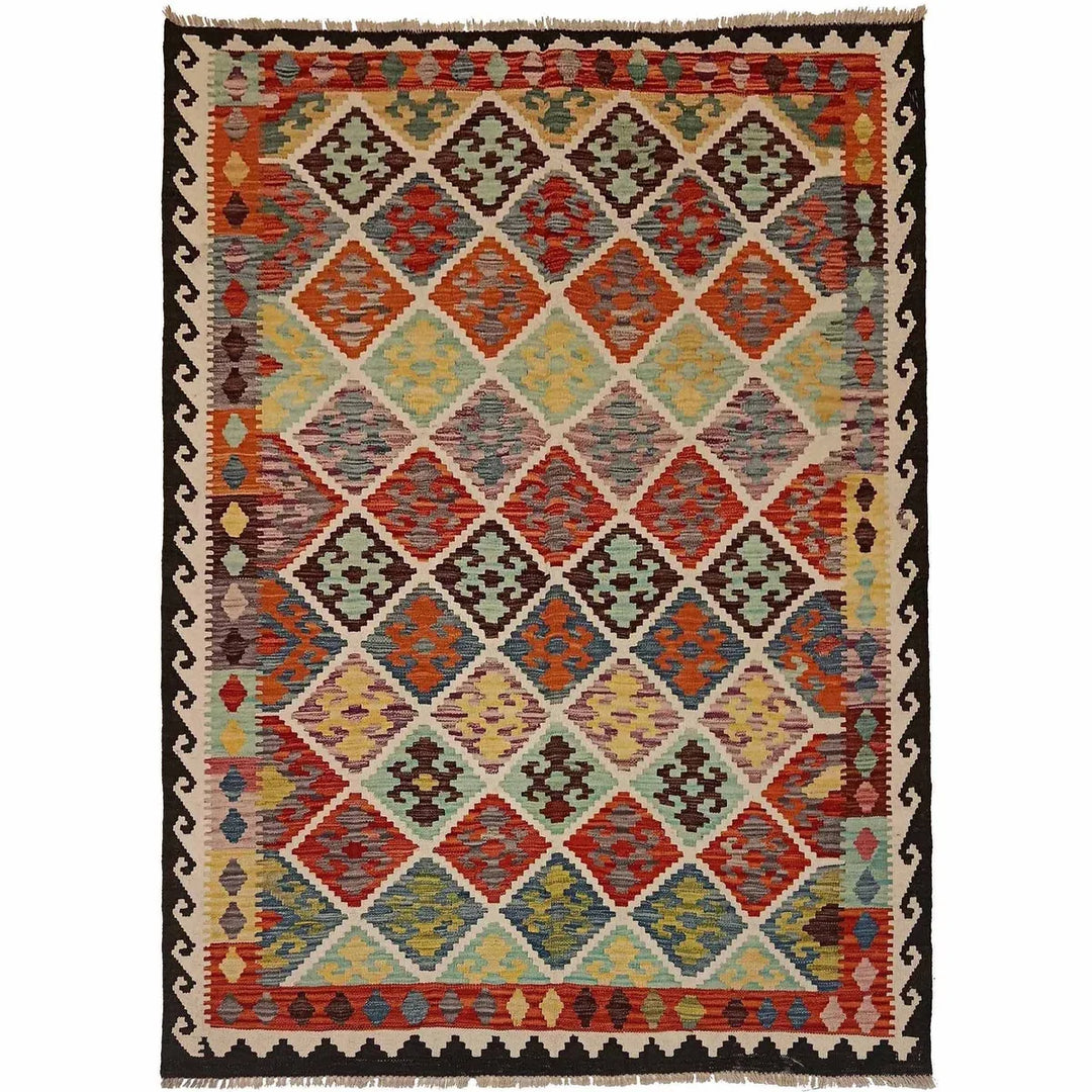 Afghan Vegetable Kilim Rug 4' 11" x 6' 7" Flat-Weave | No. AL50828
