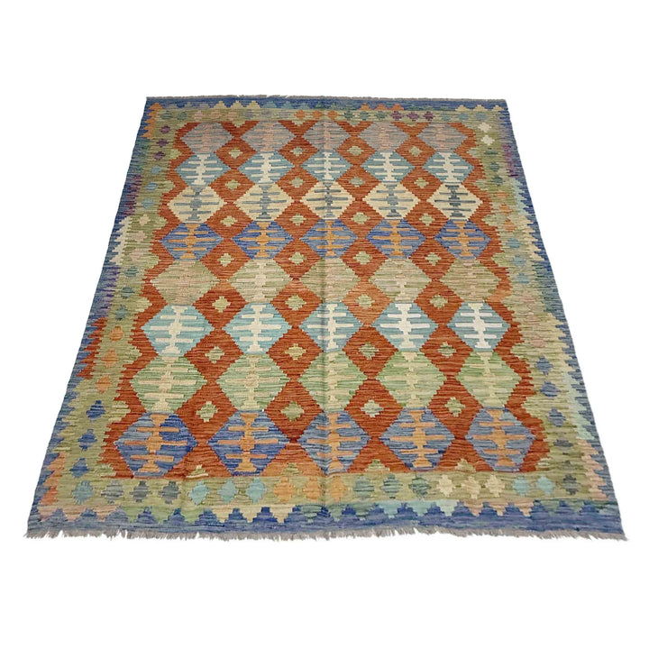 Multicolor Afghan Vegetable Kilim Rug 5' 11" x 7' 9" Flat-Weave | No. AL50880