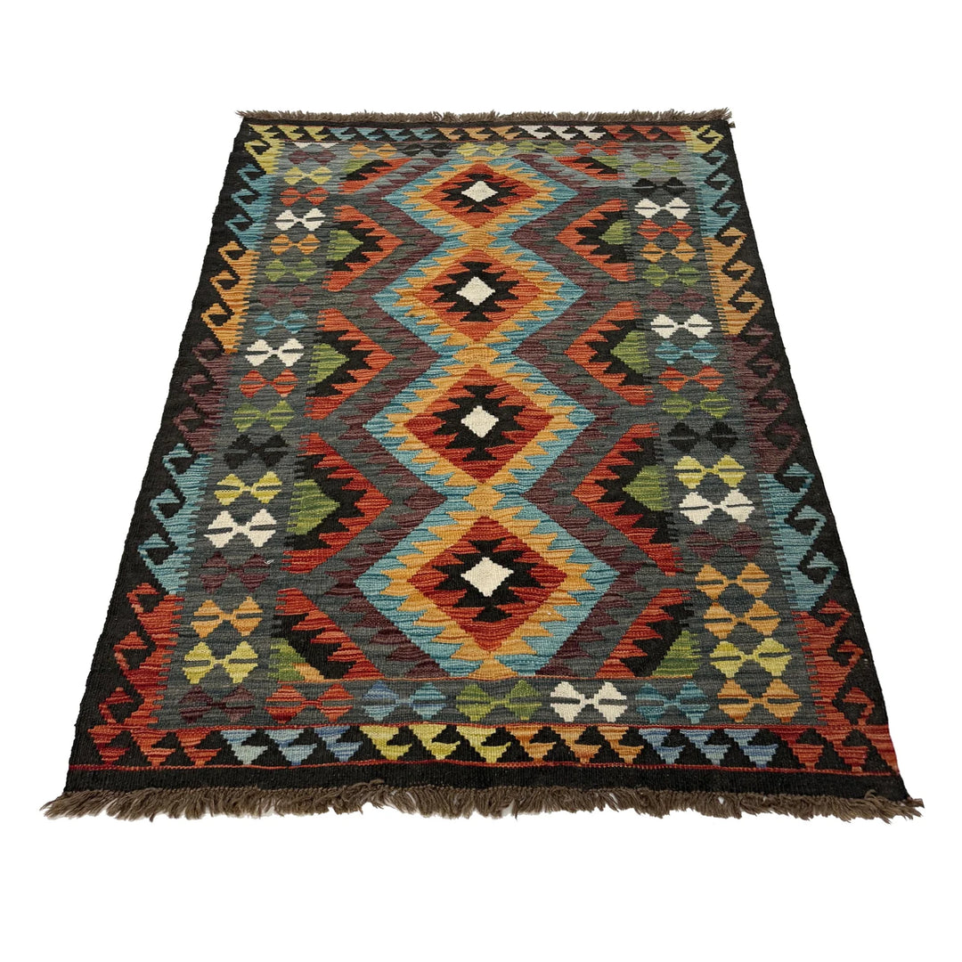 Afghan Vegetable Kilim Rug 3'3" x 4'10" Flat-Weave | No. AL509200