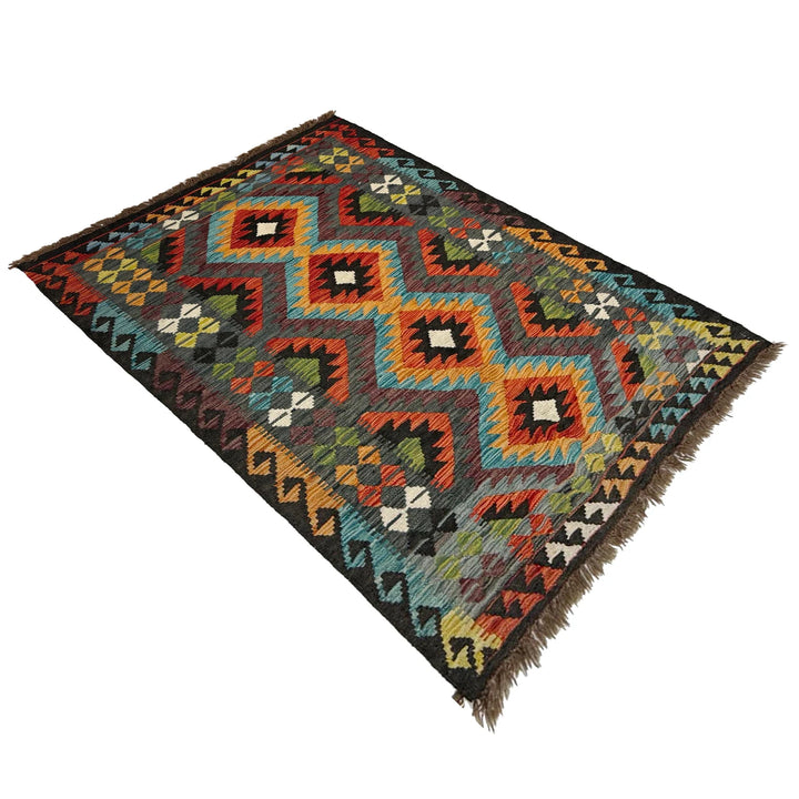 Afghan Vegetable Kilim Rug 3'3" x 4'10" Flat-Weave | No. AL509200
