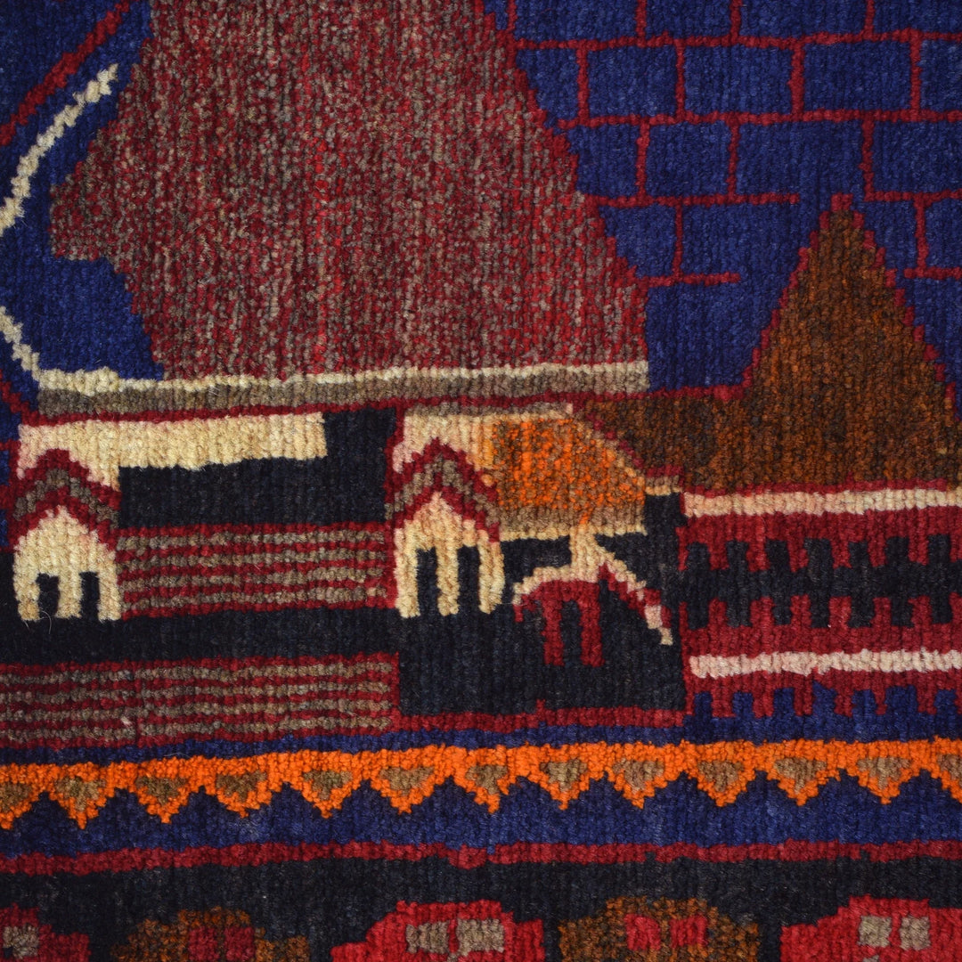 Blue Afghan Pictorial Rug 2' 3" x 3' 9" Hand-Knotted | No. AL51017