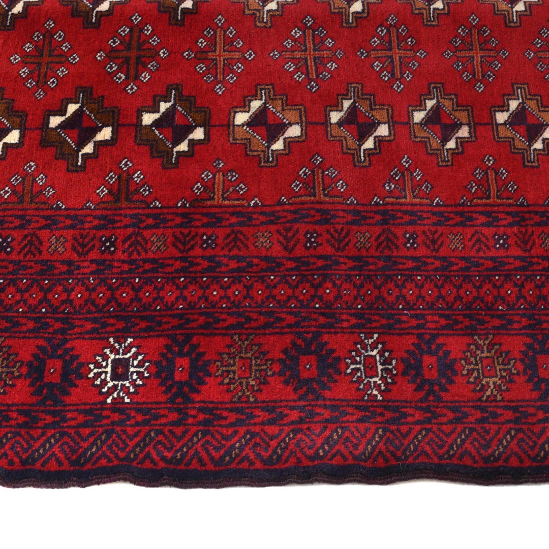Red Afghan Baluchi Rug 4' 1" x 5' 3" Hand-Knotted | No. AL51051