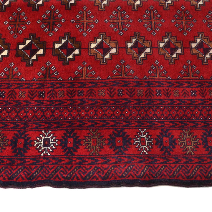 Red Afghan Baluchi Rug 4' 1" x 5' 3" Hand-Knotted | No. AL51051
