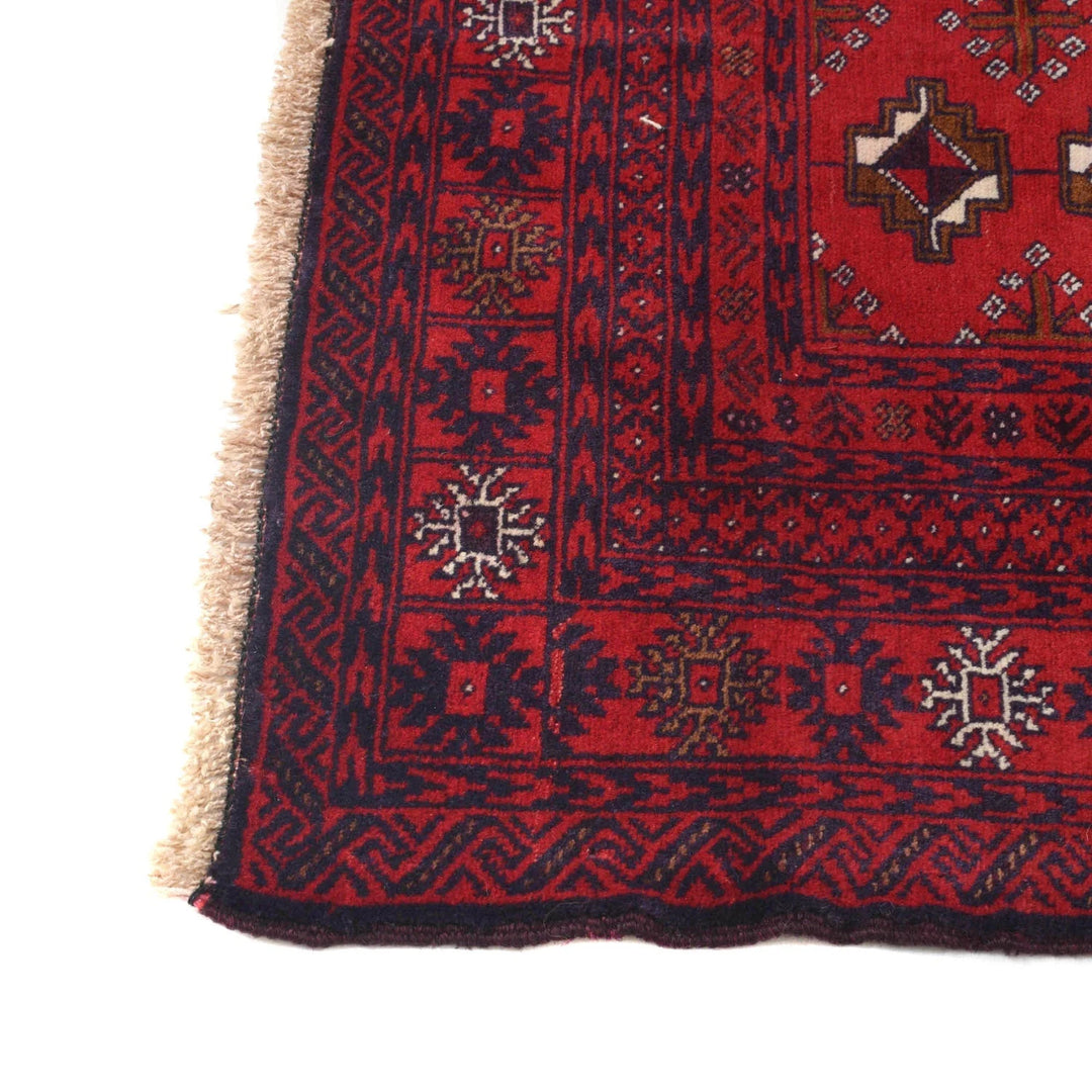 Red Afghan Baluchi Rug 4' 1" x 5' 3" Hand-Knotted | No. AL51051
