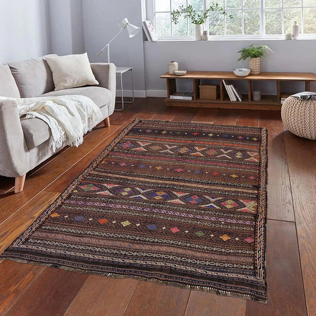 Afghan Laghari Kilim Rug 4' 6" x 6' 1" Flat-Weave | No. AL51115