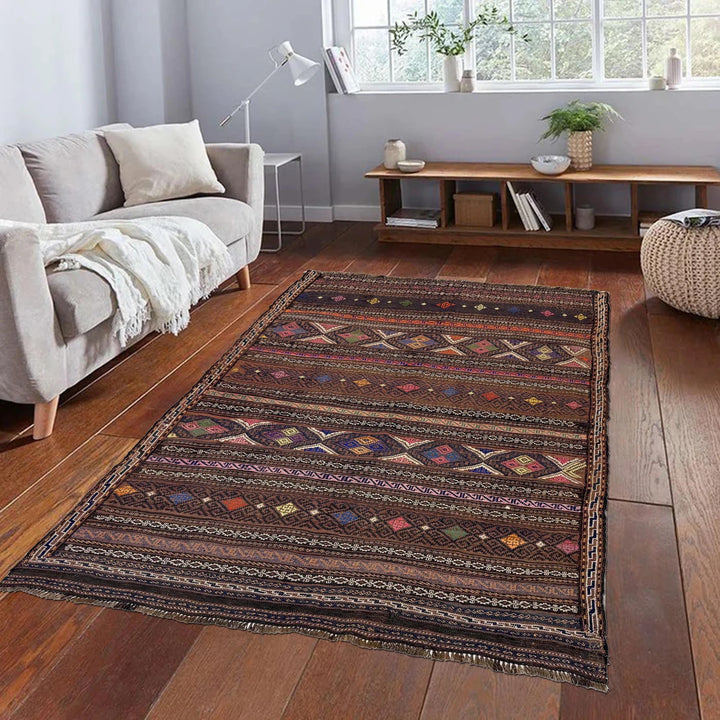 Afghan Laghari Kilim Rug 4' 6" x 6' 1" Flat-Weave | No. AL51115
