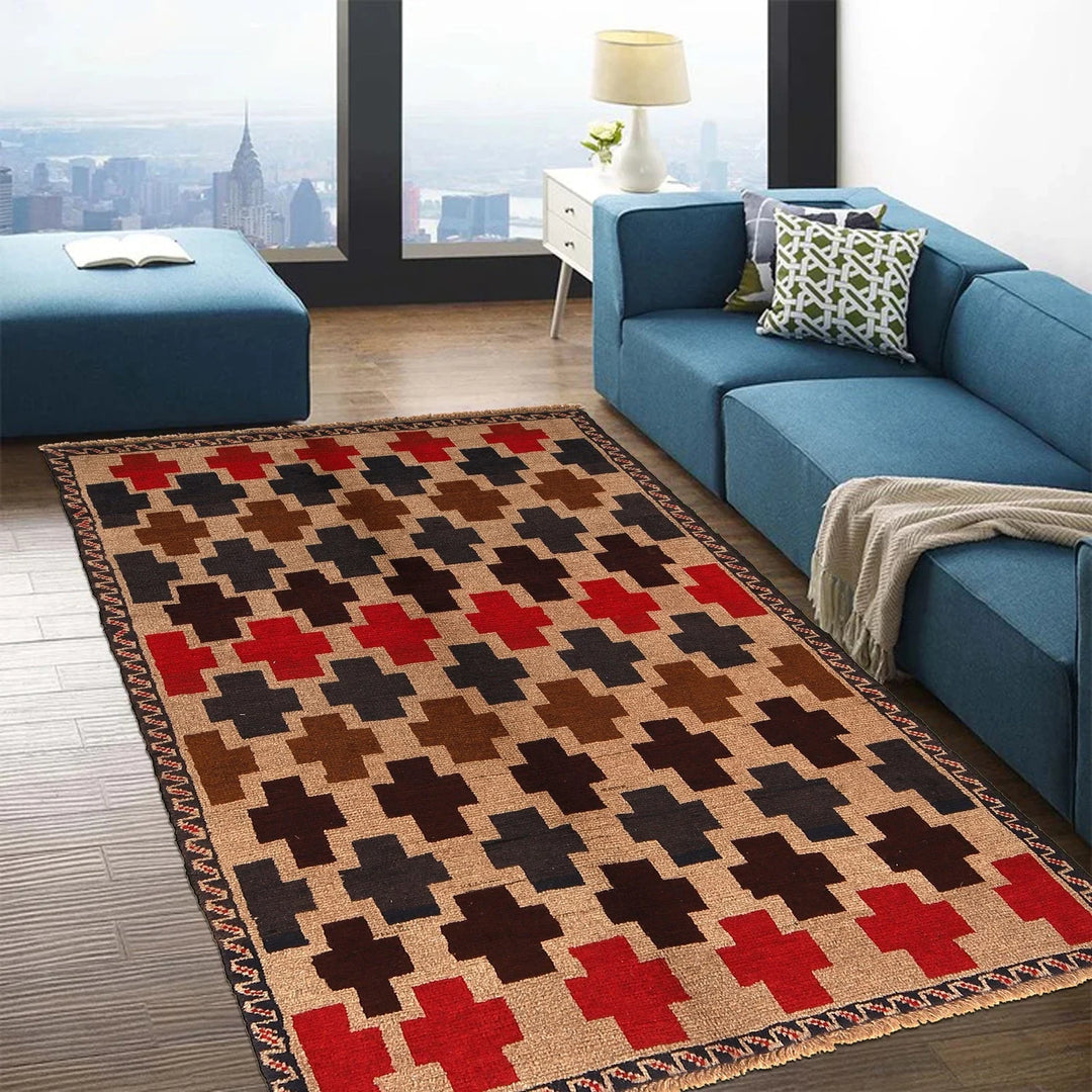 Afghan Baluchi Rug 3' 7" x 5' 12" Hand-Knotted | No. AL51124
