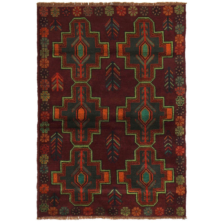 Afghan Baluchi Rug 4'3" x 5'12" Hand-Knotted | No. AL51152