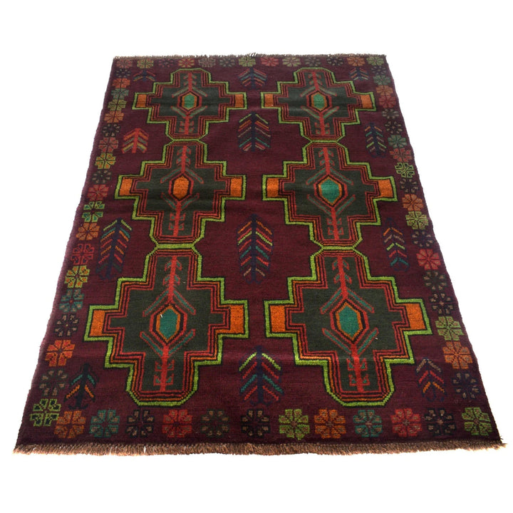 Afghan Baluchi Rug 4'3" x 5'12" Hand-Knotted | No. AL51152