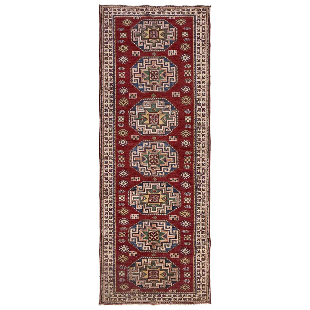 Red Afghan Kazak Rug 2' 8" x 8' 4" Hand-Knotted | No. AL51192