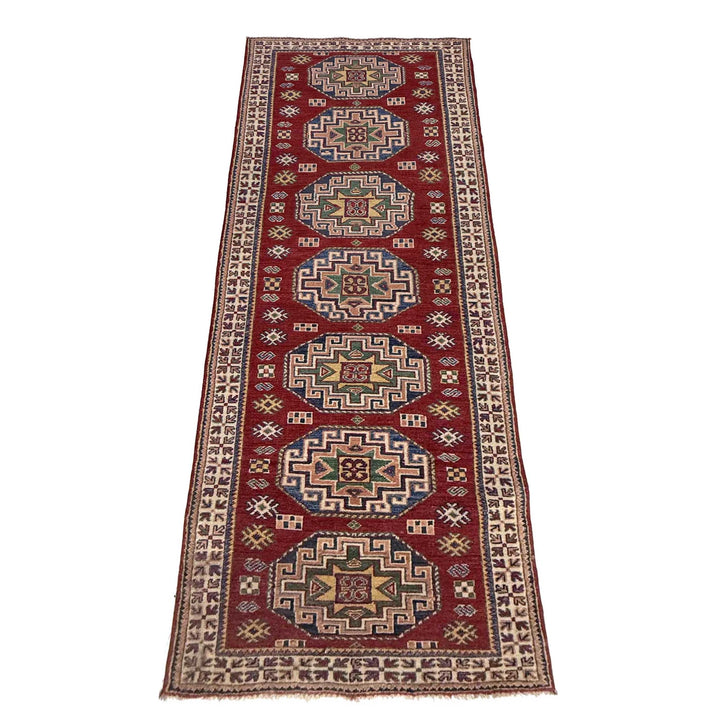 Red Afghan Kazak Rug 2' 8" x 8' 4" Hand-Knotted | No. AL51192