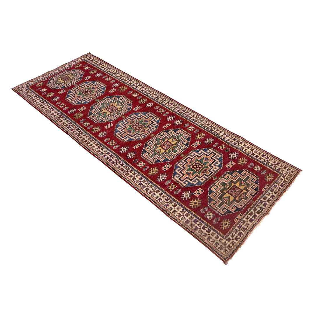 Red Afghan Kazak Rug 2' 8" x 8' 4" Hand-Knotted | No. AL51192