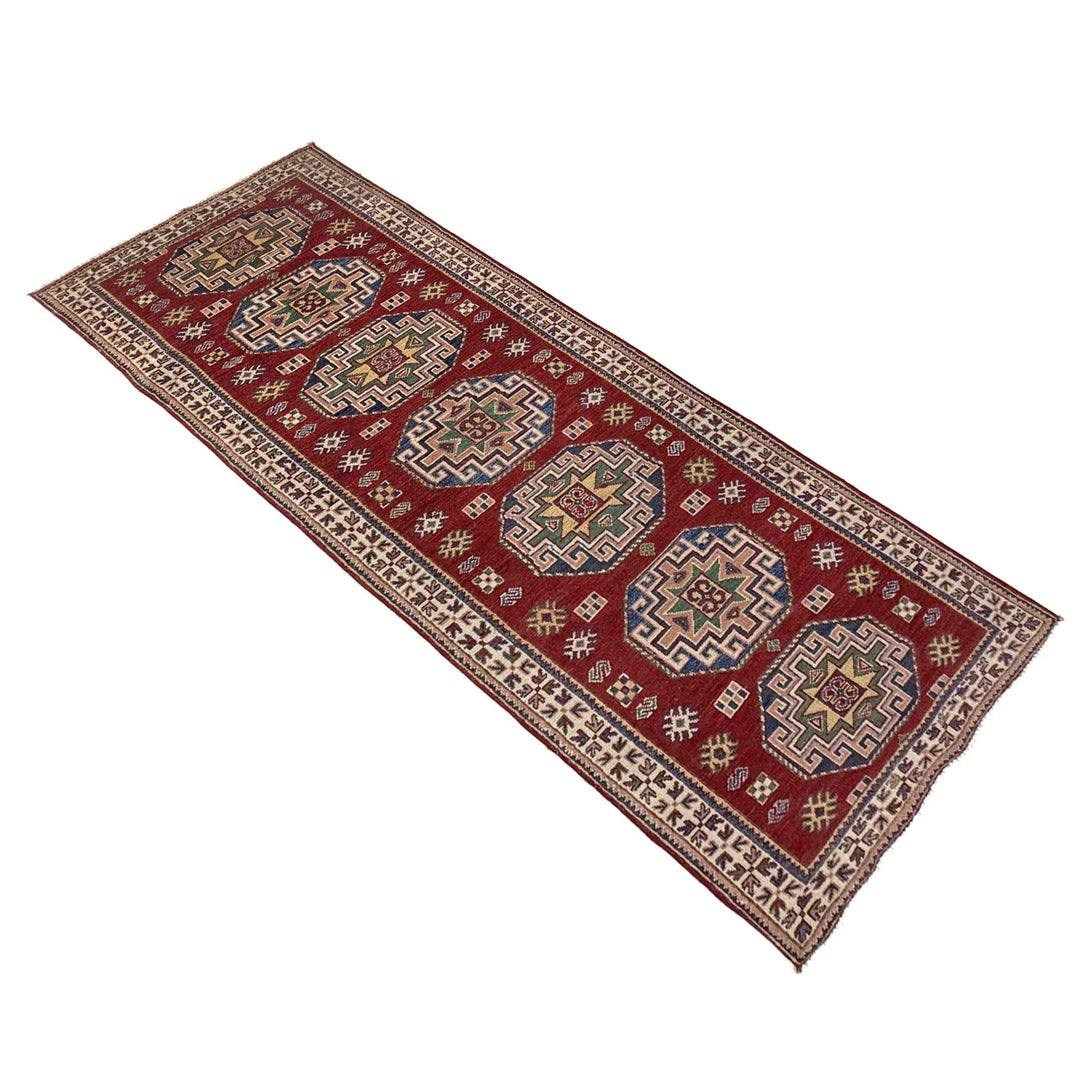 Red Afghan Kazak Rug 2' 8" x 8' 4" Hand-Knotted | No. AL51192
