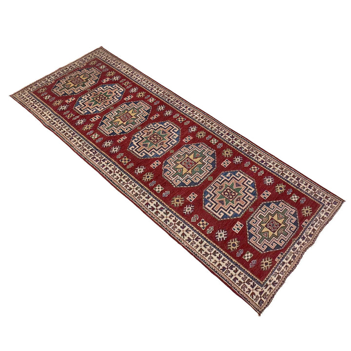 Red Afghan Kazak Rug 2' 8" x 8' 4" Hand-Knotted | No. AL51192