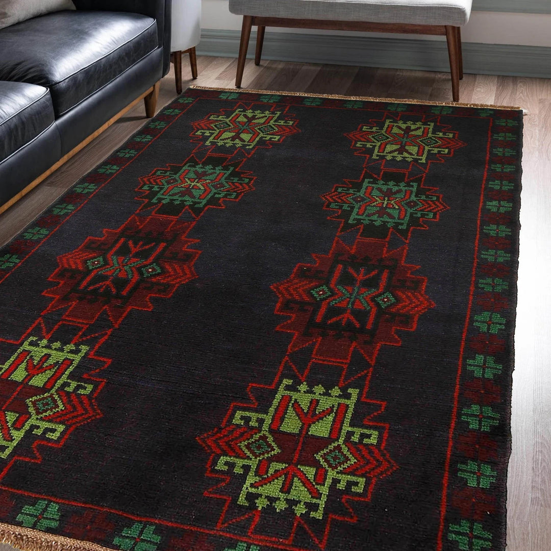 Afghan Baluchi Rug 4' 2" x 6' 6" Hand-Knotted | No. AL51236