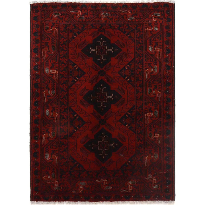 Red Afghan Khal Mohammadi Rug 3' 4" x 4' 10" Hand-Knotted | No. AL51242