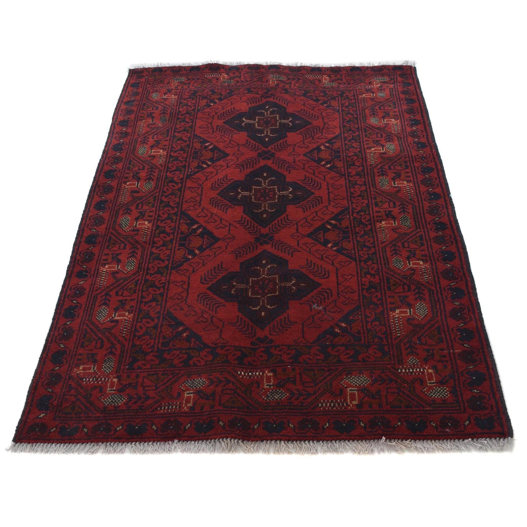 Red Afghan Khal Mohammadi Rug 3' 4" x 4' 10" Hand-Knotted | No. AL51242