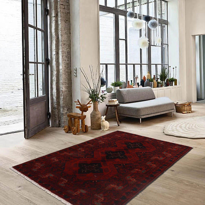 Red Afghan Khal Mohammadi Rug 3' 4" x 4' 10" Hand-Knotted | No. AL51242