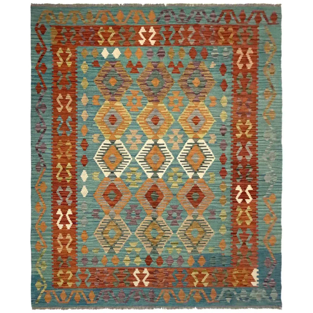 Afghan Vegetable Kilim Rug 5' 7" x 7' 11" Flat-Weave | No. AL512453
