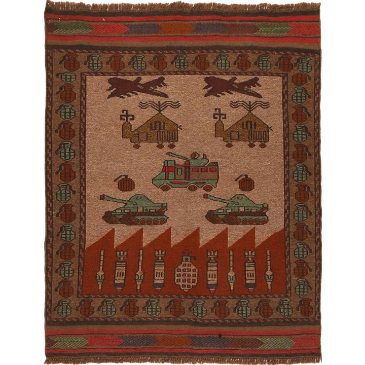 Afghan War Kilim Rug 3' 5" x 4' 5" Flat-Weave | No. AL51277