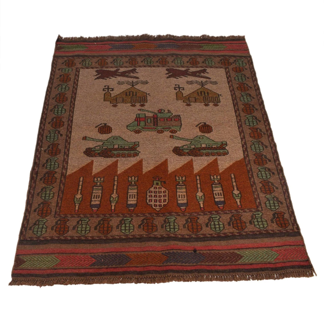 Afghan War Kilim Rug 3' 5" x 4' 5" Flat-Weave | No. AL51277