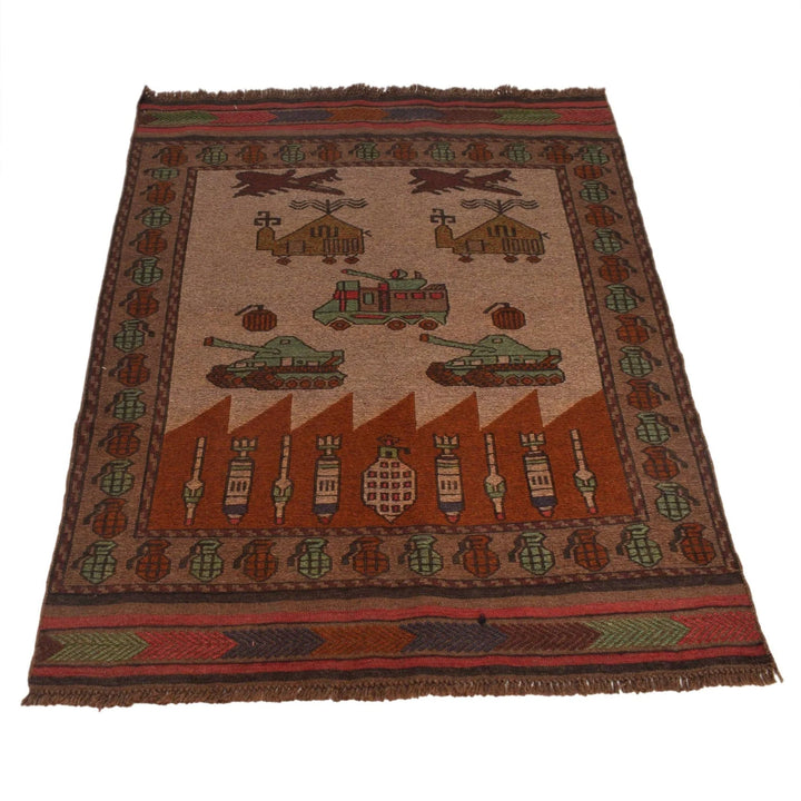 Afghan War Kilim Rug 3' 5" x 4' 5" Flat-Weave | No. AL51277
