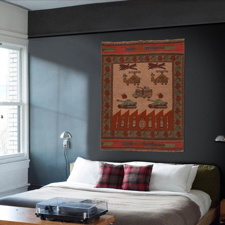 Afghan War Kilim Rug 3' 5" x 4' 5" Flat-Weave | No. AL51277