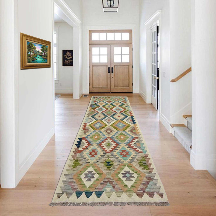 Afghan Vegetable Kilim Rug 2' 7" x 9' 11" Flat-Weave | No. AL513022