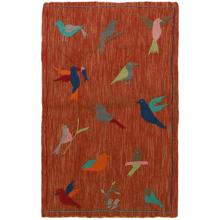 Red Pakistani Embroidery Kilim Rug 2' 7" x 4' 1" Flat-Weave | No. AL51303