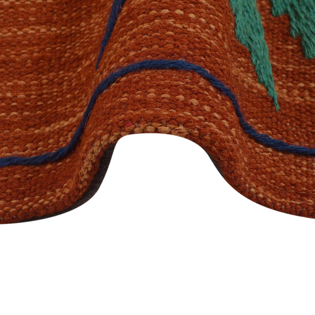 Red Pakistani Embroidery Kilim Rug 2' 7" x 4' 1" Flat-Weave | No. AL51303