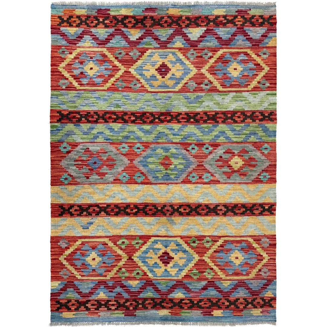 Afghan Kilim Rug 4' 3" x 6' 2" Flat-Weave | No. AL51307