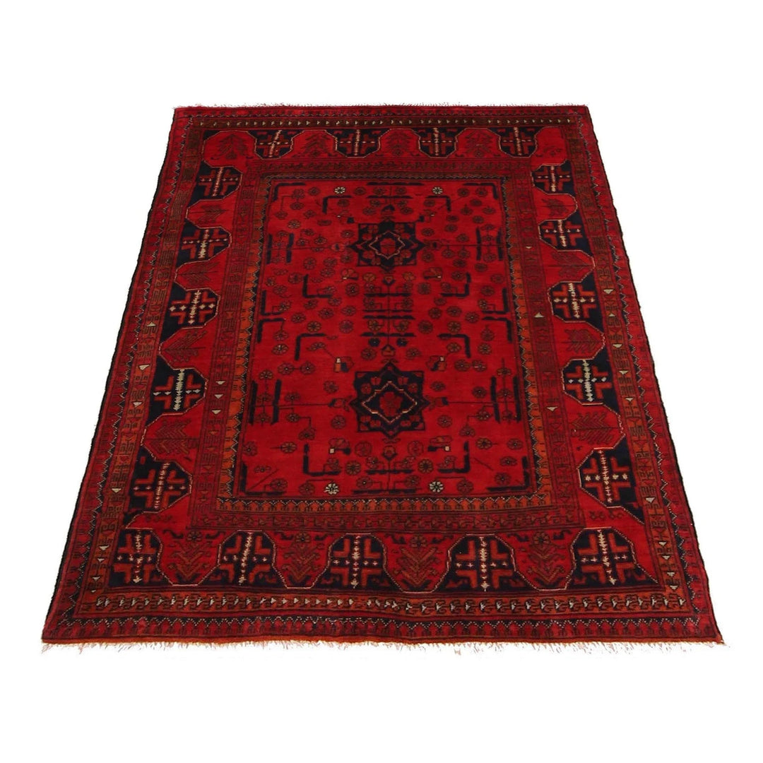 Red Afghan Khal Mohammadi Rug 3' 4" x 4' 8" Hand-Knotted | No. AL51353