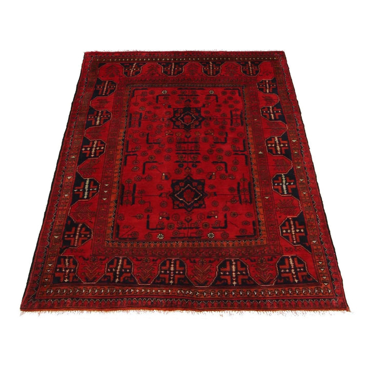 Red Afghan Khal Mohammadi Rug 3' 4" x 4' 8" Hand-Knotted | No. AL51353