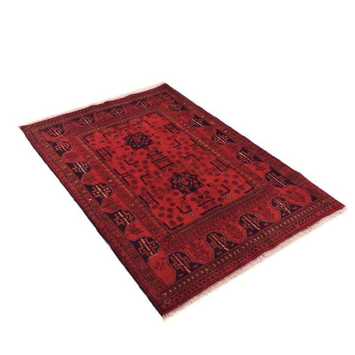 Red Afghan Khal Mohammadi Rug 3' 4" x 4' 8" Hand-Knotted | No. AL51353