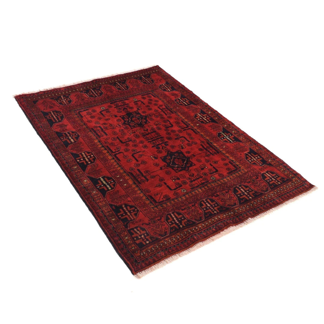 Red Afghan Khal Mohammadi Rug 3' 4" x 4' 8" Hand-Knotted | No. AL51353