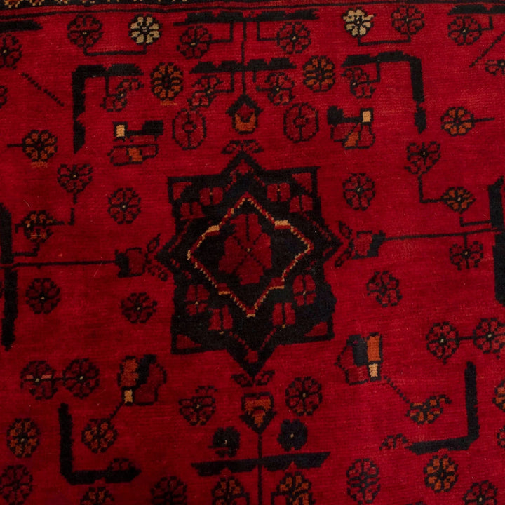 Red Afghan Khal Mohammadi Rug 3' 4" x 4' 8" Hand-Knotted | No. AL51353