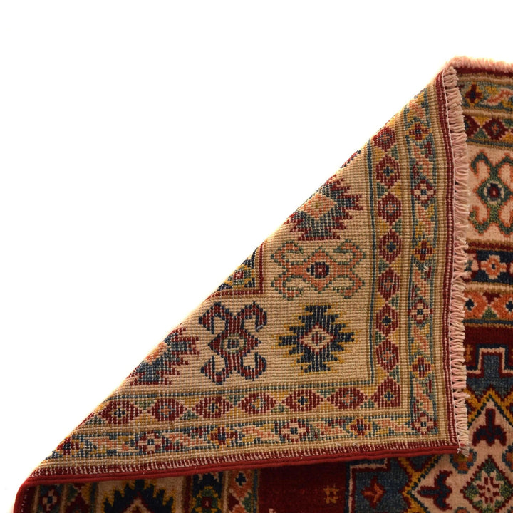 Red Afghan Kazak Rug 3' 4" x 5' 0" Hand-Knotted | No. AL51362