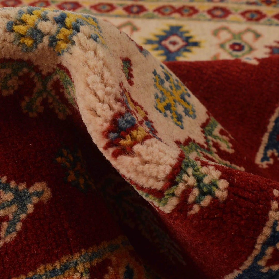 Red Afghan Kazak Rug 3' 4" x 5' 0" Hand-Knotted | No. AL51362