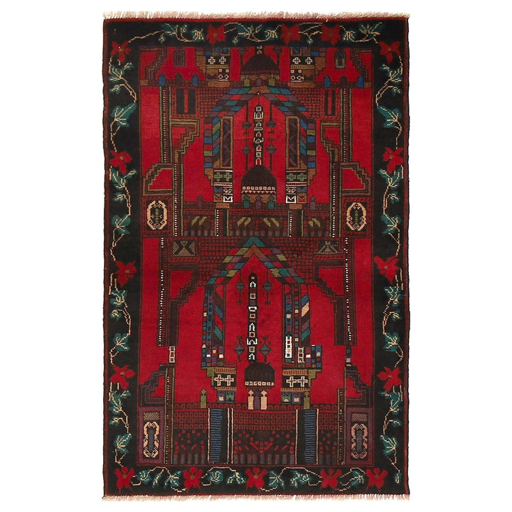 Red Afghan Prayer Rug 2' 9" x 4' 6" Hand-Knotted | No. AL51378
