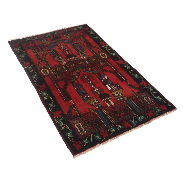 Red Afghan Prayer Rug 2' 9" x 4' 6" Hand-Knotted | No. AL51378