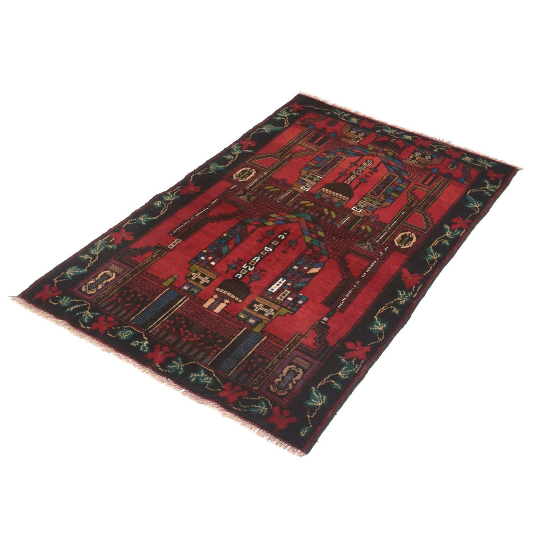 Red Afghan Prayer Rug 2' 9" x 4' 6" Hand-Knotted | No. AL51378