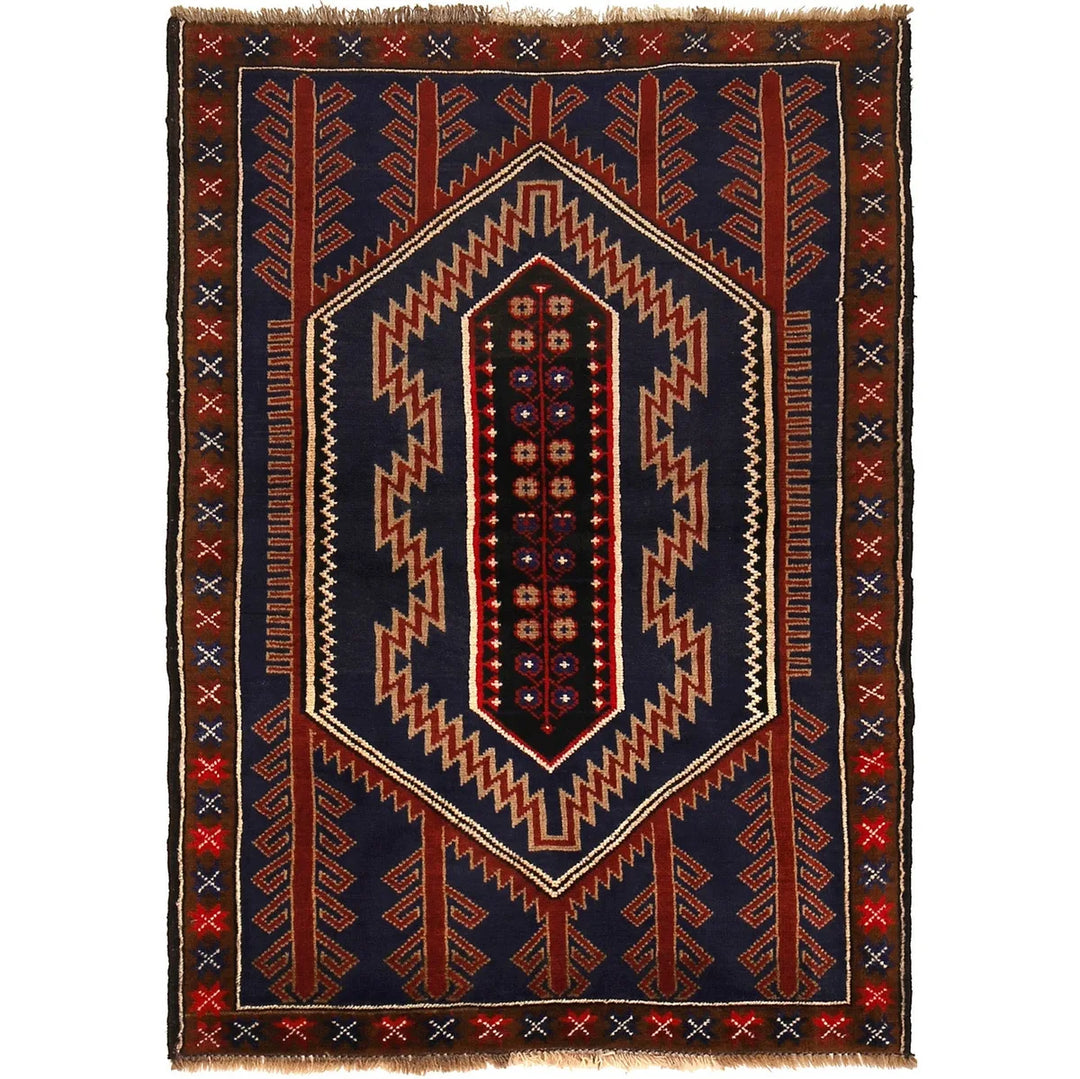 Dark Blue Afghan Baluchi Rug 3' 3" x 4' 8" Hand-Knotted | No. AL51384