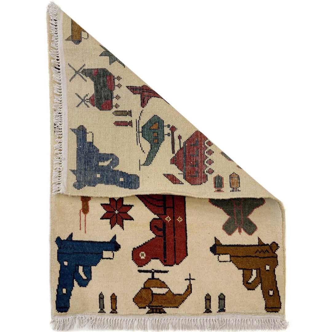 Beige Afghan War Rug 1' 11" x 2' 8" Hand-Knotted | No. AL51418