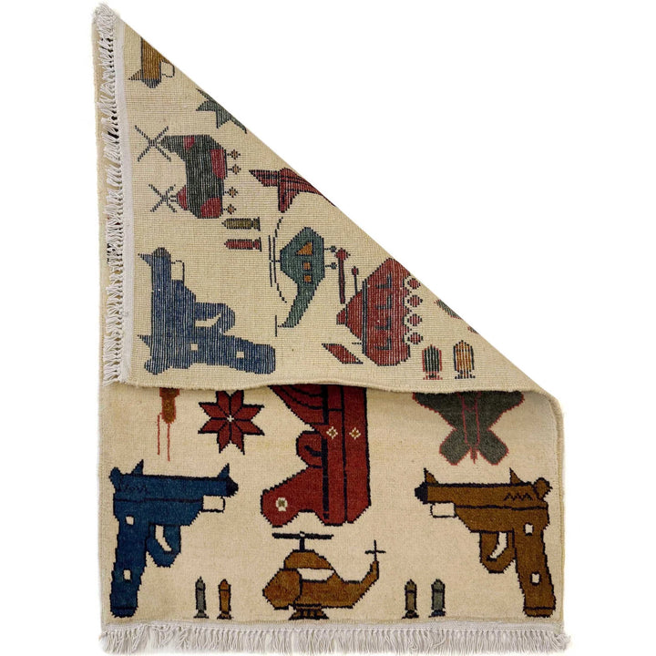 Beige Afghan War Rug 1' 11" x 2' 8" Hand-Knotted | No. AL51418